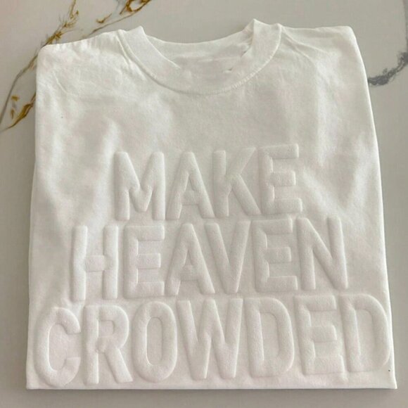 Tops - White Casual Women's Make Heaven Crowded Embossed Loose Short Sleeve T-Shirt